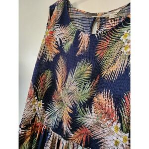 Terra & Sky Tropical Floral Smocked Maxi Dress Coastal Vacation Botanical Sz 2X